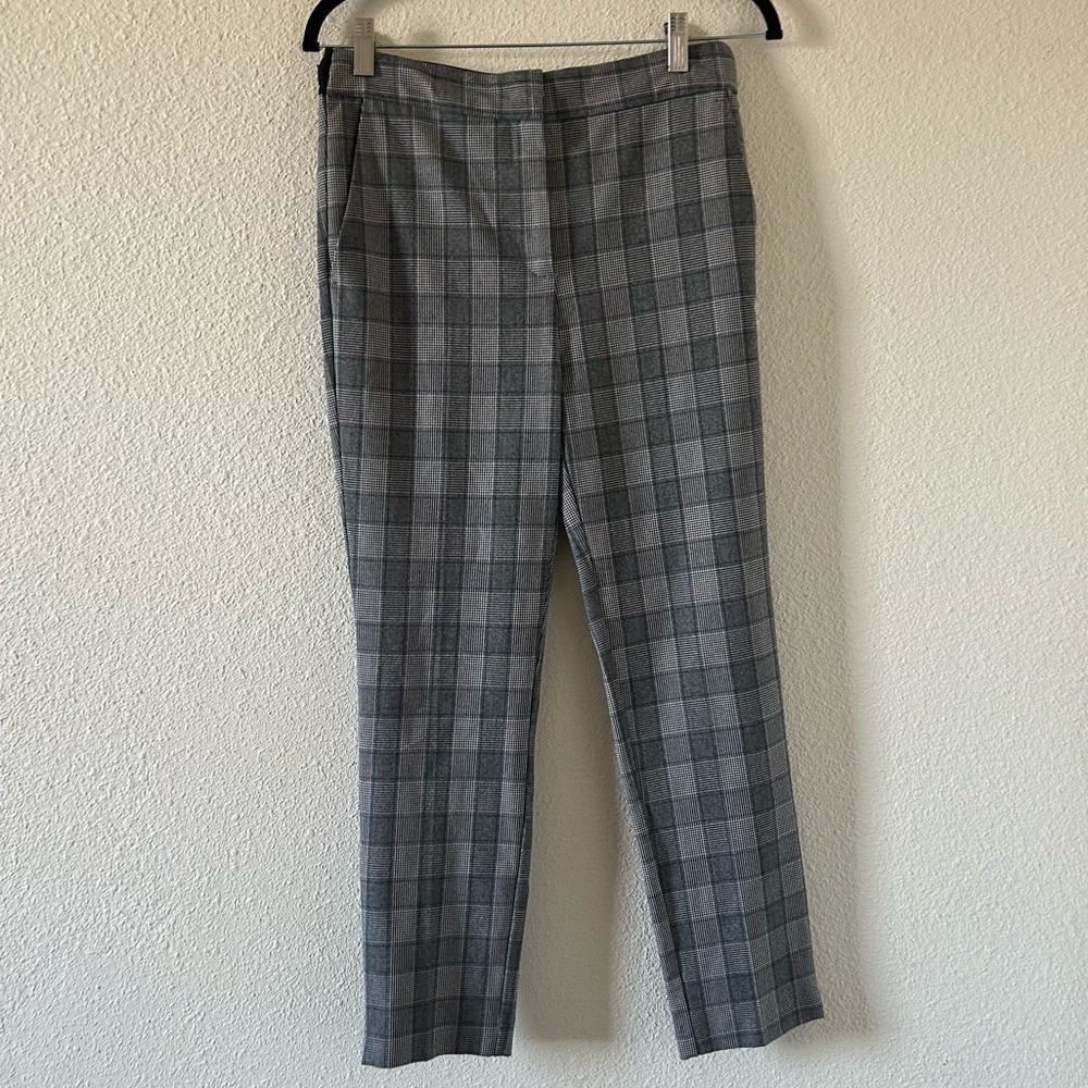 ZARA Women’s Ankle Chino Pants Sz Medium Gray Houndstooth Glen Plaid Preppy Work